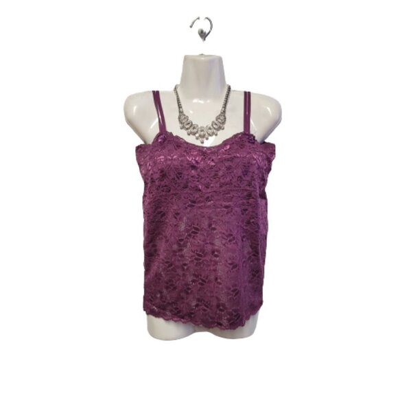 Purple Lace Long Camisole Lace Tank Top Stretchy Long Camisole - Size L- NEW - Picture 2 of 10